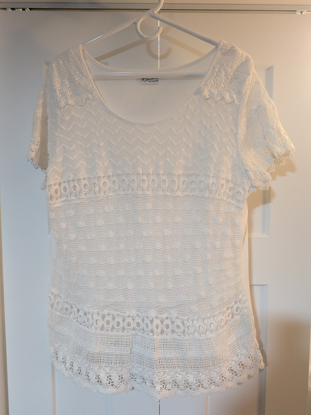 Kim Rogers White Floral Lace Detail Pullover T Shirt Lightly Lined Summer